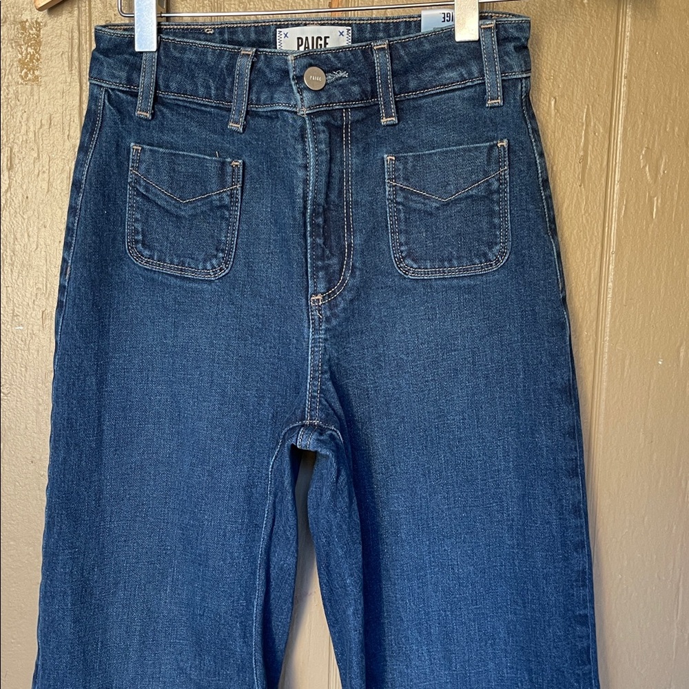 PAIGE Anessa Dark Blue Wide Leg Flare Jeans - Picture 3 of 12